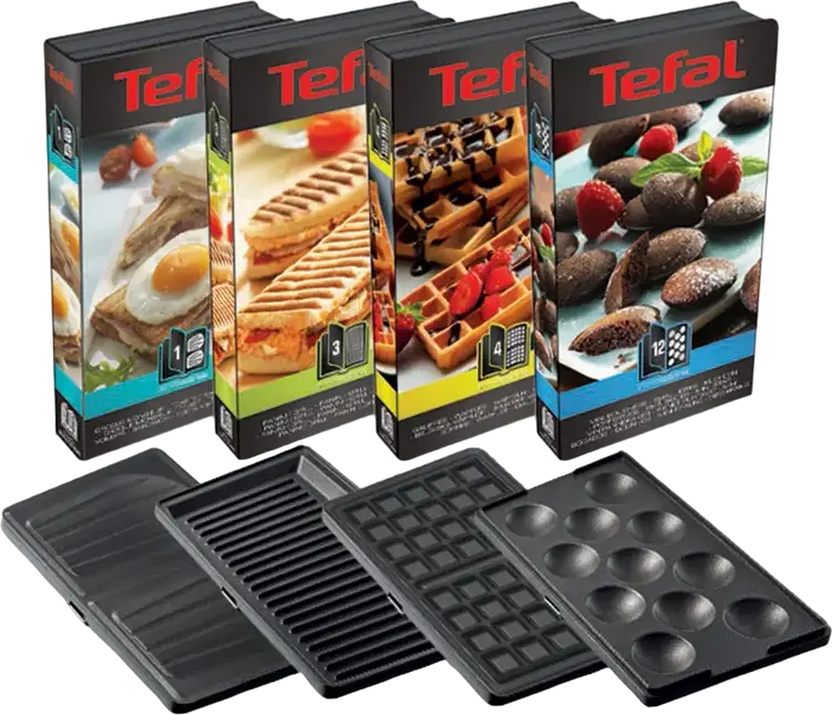 Tefal SW854D16 Snack Collection 3-in-1 Sandwich Maker, 700W, 4 Sets of Removable Non-Stick Plates for Waffles, Grill, Panini and Cupcakes, Black/Silver