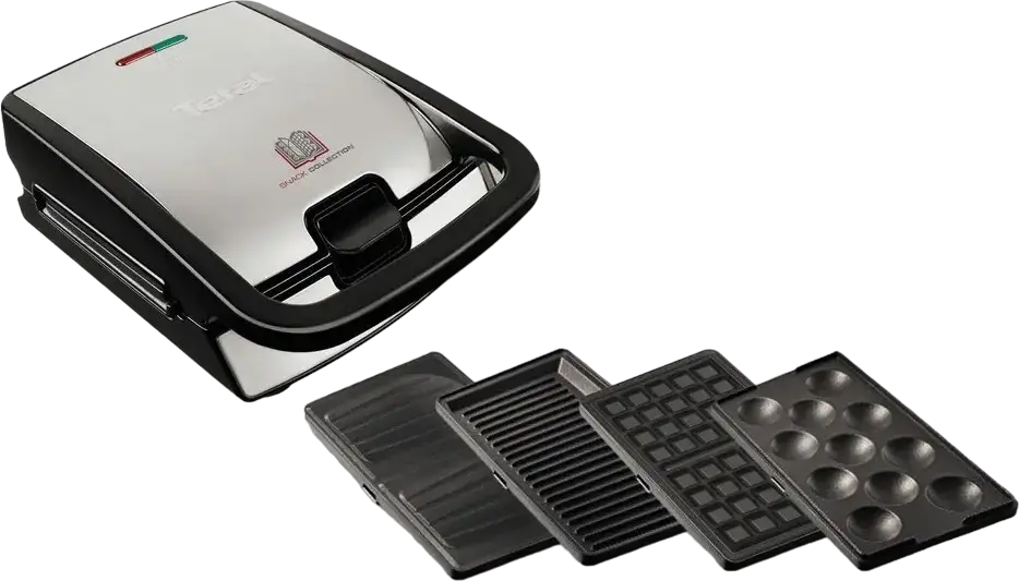 Tefal SW854D16 Snack Collection 3-in-1 Sandwich Maker, 700W, 4 Sets of Removable Non-Stick Plates for Waffles, Grill, Panini and Cupcakes, Black/Silver