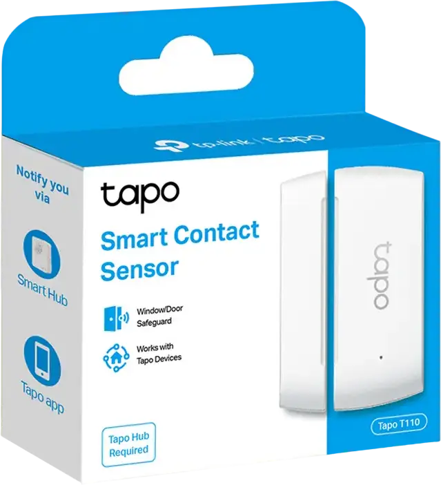 TP-Link Tapo T110 Smart Contact Sensor for Doors and Windows, Wireless Sub-1G Security Sensor, Battery Powered, Hub Required, White