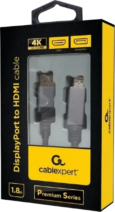 Cablu Video Cablexpert CC-DP-HDMI-4K-6 Premium Series DisplayPort la HDMI, Rezolutie 4K UHD @60Hz, Conectori Platinati cu Aur, Manta Braidata, 1.8m