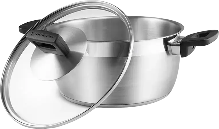 Polaris Rialto-20C Stainless Steel Pot, 3.2L Capacity, 20cm Diameter, Glass Lid, Bakelite Handles, Grey, Dishwasher Safe