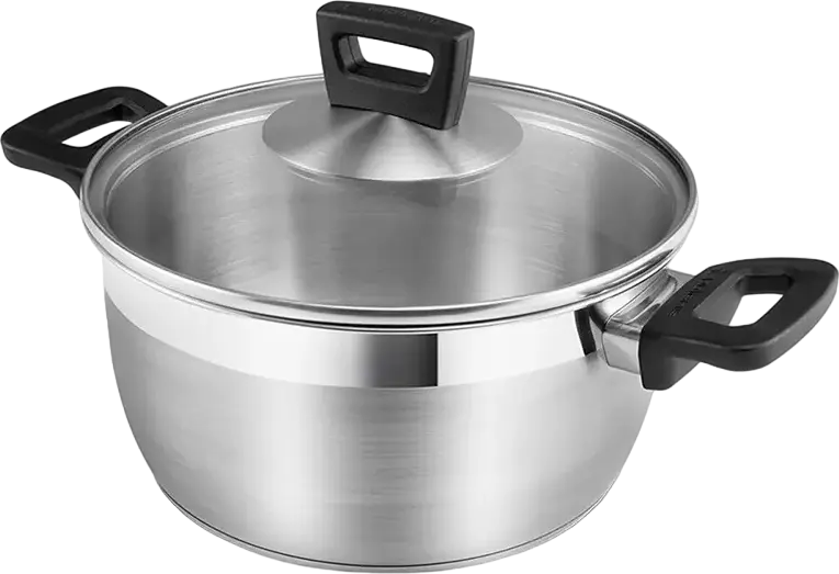 Polaris Rialto-20C Stainless Steel Pot, 3.2L Capacity, 20cm Diameter, Glass Lid, Bakelite Handles, Grey, Dishwasher Safe