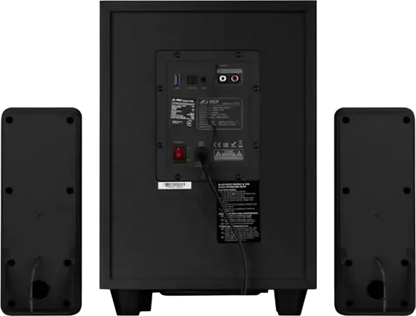 F&D F770X 2.1 Channel Multimedia Speaker System, 76W RMS, Bluetooth 5.0, Optical S/PDIF, USB, FM Radio, Wood Cabinet, LED Lighting, Remote Control, Black