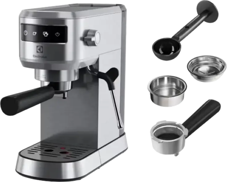 Electrolux E6EC1-6 Manual Espresso Machine 1450W Stainless Steel with Steam Wand for Milk Frothing and Removable Drip Tray