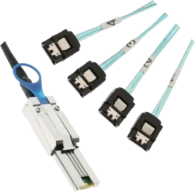 Cablu RAID Breakout SFF-8088 Mini-SAS la 4x SATA, 1m, Negru, PVC si Metal, Conectori SATA etichetati P1-P4