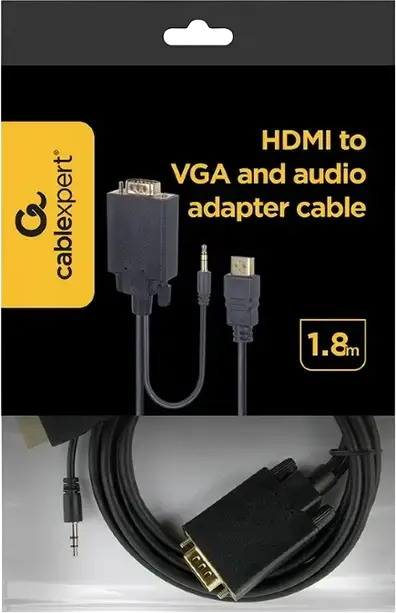 Cablu Adaptor Cablexpert A-HDMI-VGA-03-6 HDMI la VGA cu Audio 3.5mm, 1.8m, Full HD 1920x1080@60Hz, Negru