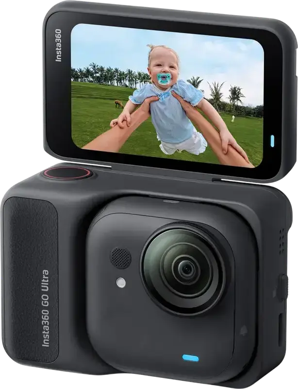 Insta360 GO Ultra Action Camera, 4K 60fps Video, 50MP Photo, FlowState Stabilization, IPX8 Waterproof, 2.5" Flip Touchscreen Action Pod, Black