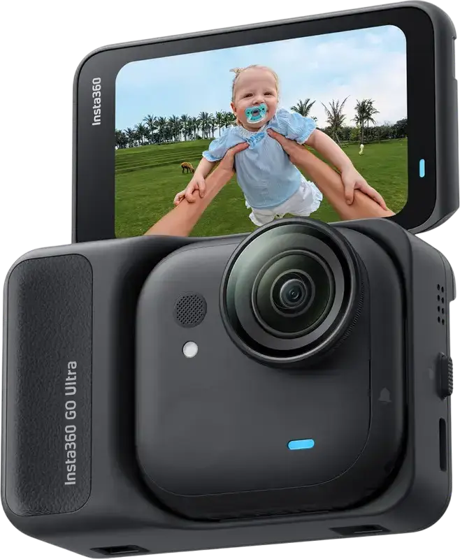 Insta360 GO Ultra Action Camera, 4K 60fps Video, 50MP Photo, FlowState Stabilization, IPX8 Waterproof, 2.5" Flip Touchscreen Action Pod, Black