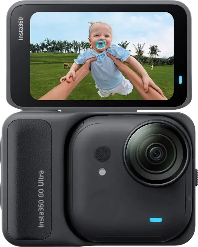 Insta360 GO Ultra Action Camera, 4K 60fps Video, 50MP Photo, FlowState Stabilization, IPX8 Waterproof, 2.5" Flip Touchscreen Action Pod, Black