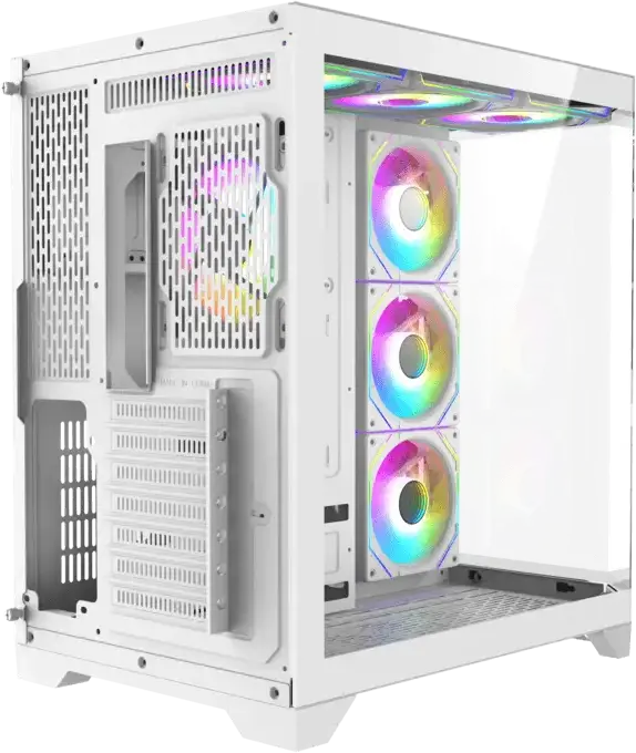 Carcasa Gaming Gamemax HYPE-A Midi-Tower, Albă, Panouri Panoramice din Sticla Temperata 270 Grade, 4 Ventilatoare ARGB 120mm, ATX/Micro ATX/Mini-ITX, Hub PWM