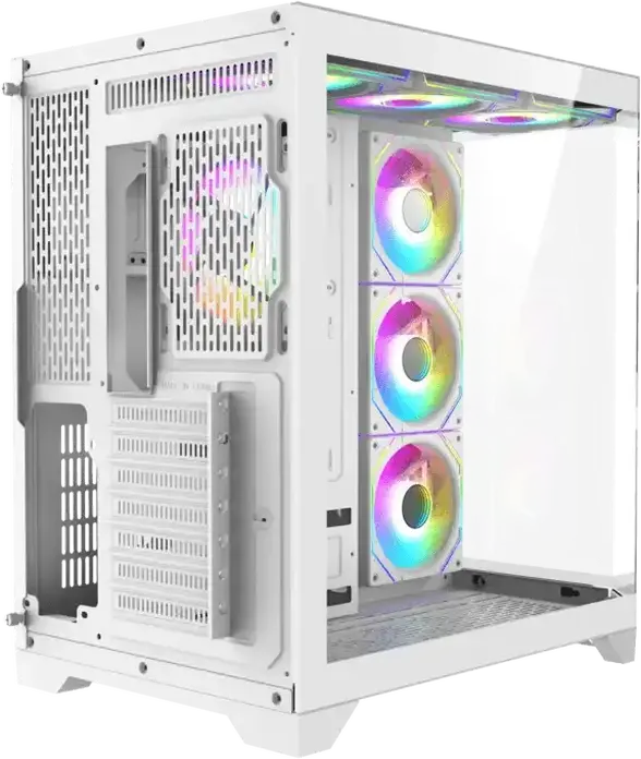 Carcasa Gaming Gamemax HYPE-A Midi-Tower, Albă, Panouri Panoramice din Sticla Temperata 270 Grade, 4 Ventilatoare ARGB 120mm, ATX/Micro ATX/Mini-ITX, Hub PWM
