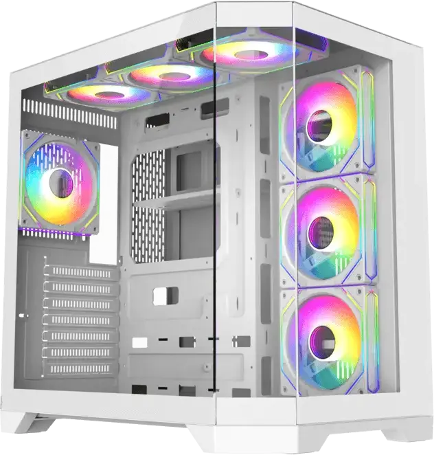 Carcasa Gaming Gamemax HYPE-A Midi-Tower, Albă, Panouri Panoramice din Sticla Temperata 270 Grade, 4 Ventilatoare ARGB 120mm, ATX/Micro ATX/Mini-ITX, Hub PWM