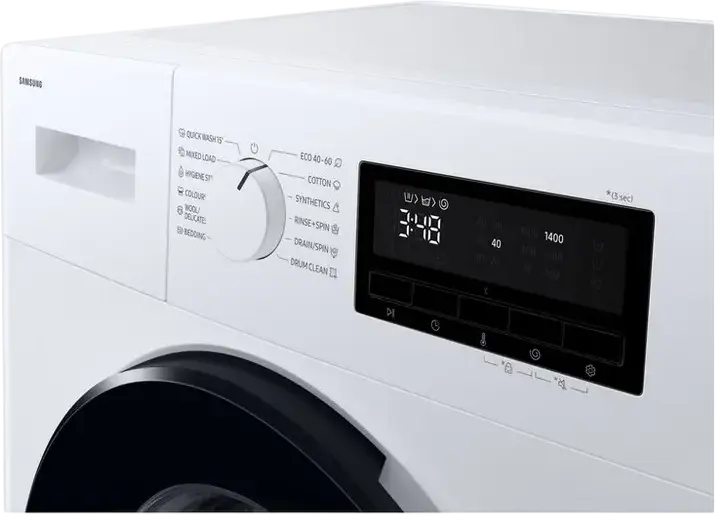 Masina de spalat rufe cu incarcare frontala Samsung WW90FG3M05AWLF, 9 kg, 1400 RPM, Clasa Energetica A, Digital Inverter, Hygiene Steam, Alb/Negru