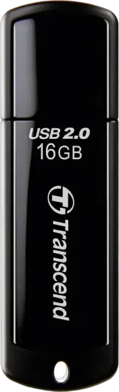 Stick USB Transcend JetFlash 350 USB 2.0, 16 GB, Conector Type-A, Design Slim Portabil cu Capac Protector si Gaura pentru Cordon, Negru