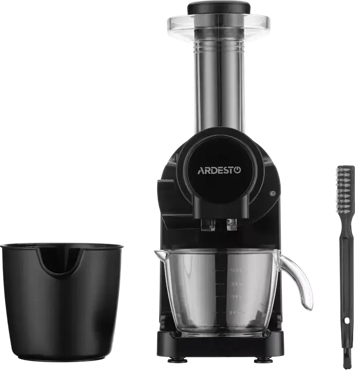 Ardesto JEG-1500S Slow Juicer, 200W Auger Squeezer, Stainless Steel Screw, BPA-free Tritan, Reverse Function, Drop-stop, Low-noise, Black/Metallic