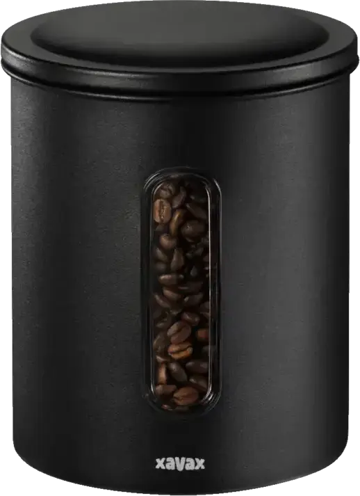 Containor cafea Xavax 111275, otel carbon, capac etans cu fereastra de vizualizare, capacitate 1.3kg boabe / 1.5kg cafea macinata, negru, 16.5 x 12.5 x 12.5 cm