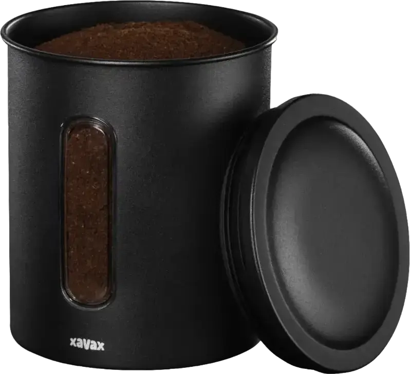 Containor cafea Xavax 111275, otel carbon, capac etans cu fereastra de vizualizare, capacitate 1.3kg boabe / 1.5kg cafea macinata, negru, 16.5 x 12.5 x 12.5 cm