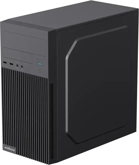 Carcasa PC Sohoo 6521BK Micro-ATX Mini Tower, Otel SPCC/SGCC, Bay 5.25" ODD, 3.5" HDD, 2.5" SSD, 4 Sloturi Expansiune, Negru