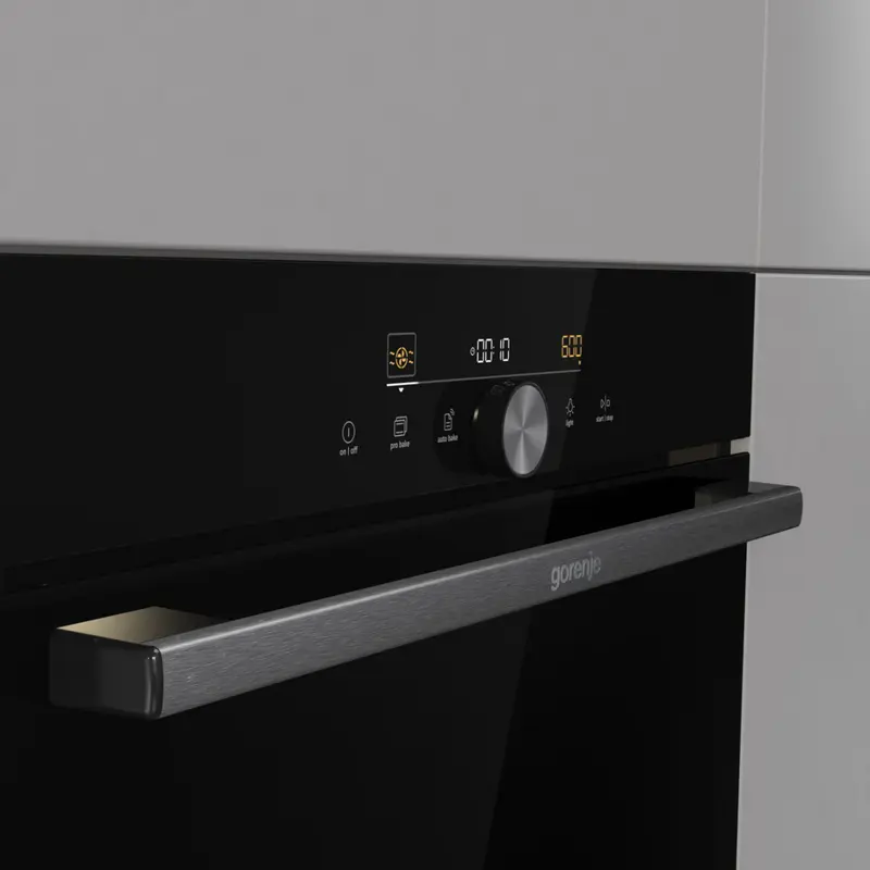 Встраиваемый компактный духовой шкаф с СВЧ Gorenje BCM4547DG, 50 л, черный, СВЧ 1000 Вт, гриль 2200 Вт, AirFry+, TurboBake, 22 автопрограммы OptiBake, LED