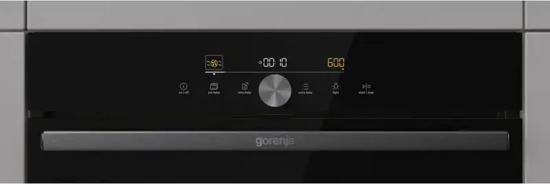Встраиваемый компактный духовой шкаф с СВЧ Gorenje BCM4547DG, 50 л, черный, СВЧ 1000 Вт, гриль 2200 Вт, AirFry+, TurboBake, 22 автопрограммы OptiBake, LED