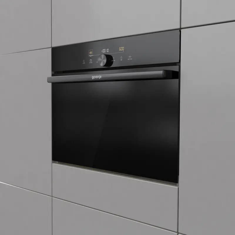 Встраиваемый компактный духовой шкаф с СВЧ Gorenje BCM4547DG, 50 л, черный, СВЧ 1000 Вт, гриль 2200 Вт, AirFry+, TurboBake, 22 автопрограммы OptiBake, LED