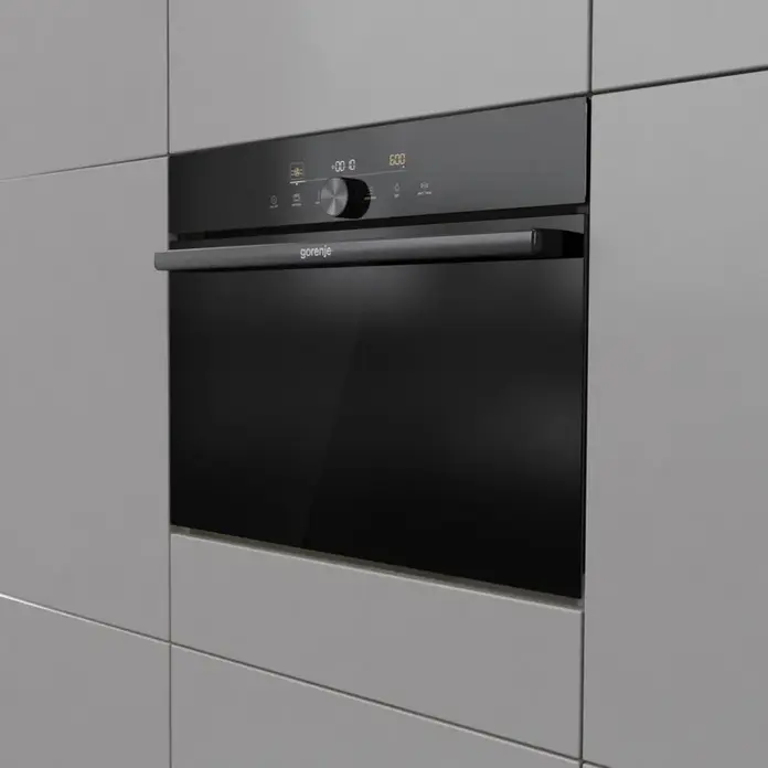 Встраиваемый компактный духовой шкаф с СВЧ Gorenje BCM4547DG, 50 л, черный, СВЧ 1000 Вт, гриль 2200 Вт, AirFry+, TurboBake, 22 автопрограммы OptiBake, LED