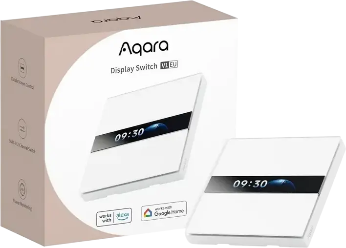 Aqara Display Switch V1 EU, 2-Channel Smart Wall Switch with Neutral, 2.08-inch LCD Screen, Zigbee, Matter, Proximity Sensor, Energy Monitoring, White