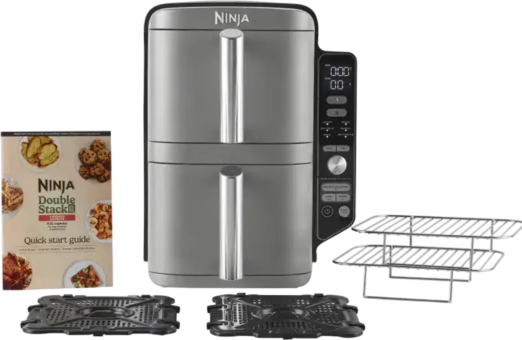 Ninja Double Stack XL SL400EU Air Fryer, 9.5L Dual Basket Vertical Design, 2470W, 6 Cooking Functions: Air Fry, Roast, Bake, Dehydrate, Gray