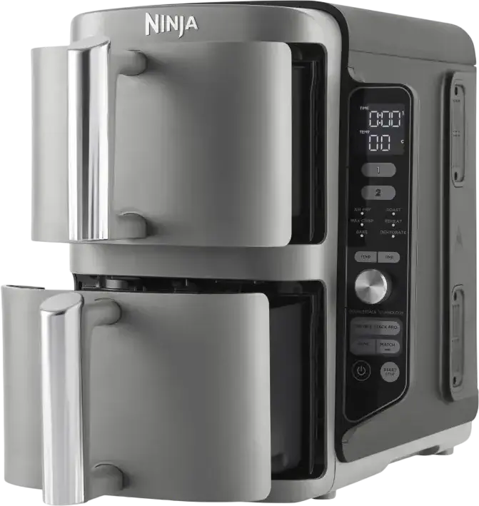 Ninja Double Stack XL SL400EU Air Fryer, 9.5L Dual Basket Vertical Design, 2470W, 6 Cooking Functions: Air Fry, Roast, Bake, Dehydrate, Gray