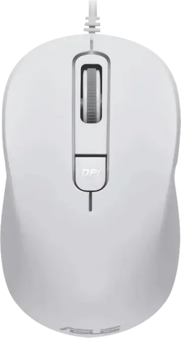 ASUS MU101C Wired Optical Mouse, White, Blue Ray Tracking, Adjustable 1000/1600/3200 DPI, Silent Click 20dB, Ambidextrous USB Type-A Mouse