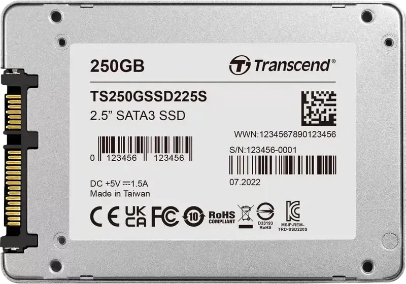Transcend SSD225S 250GB 2.5" Internal SSD SATA III 6Gb/s 3D NAND Flash Up to 530MB/s Read 480MB/s Write TS250GSSD225S