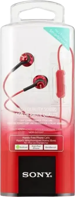 Sony MDR-EX110AP In-Ear Headphones with Built-in Microphone, Red, 9mm Neodymium Dynamic Driver, 5-24,000 Hz Frequency Response, 3.5 mm Gold-Plated L-Shaped Plug