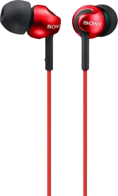 Sony MDR-EX110AP In-Ear Headphones with Built-in Microphone, Red, 9mm Neodymium Dynamic Driver, 5-24,000 Hz Frequency Response, 3.5 mm Gold-Plated L-Shaped Plug