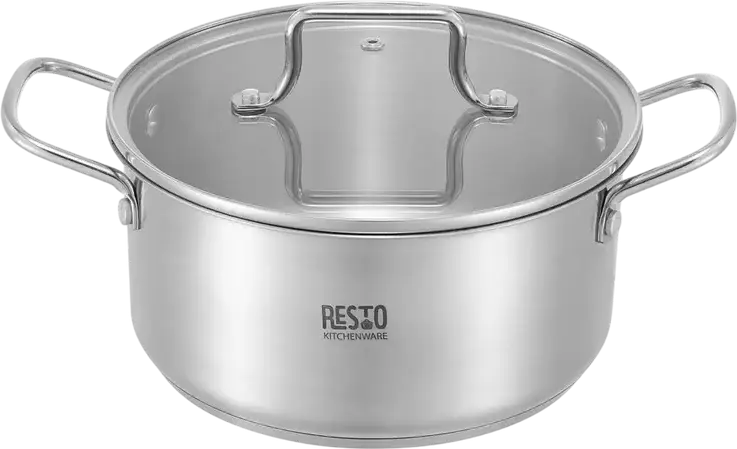 RESTO 92025 Ginan Stainless Steel Cookware Set, 6 Pieces, Induction Compatible, Glass Lids, Satin Finish, 26L Total Volume