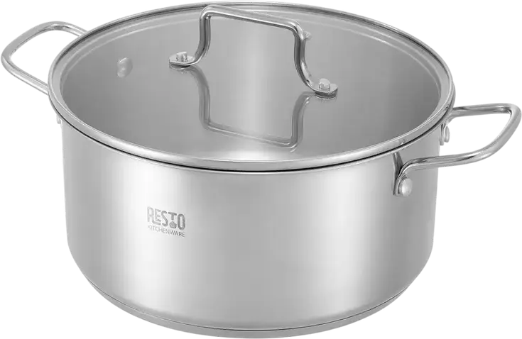 RESTO 92025 Ginan Stainless Steel Cookware Set, 6 Pieces, Induction Compatible, Glass Lids, Satin Finish, 26L Total Volume