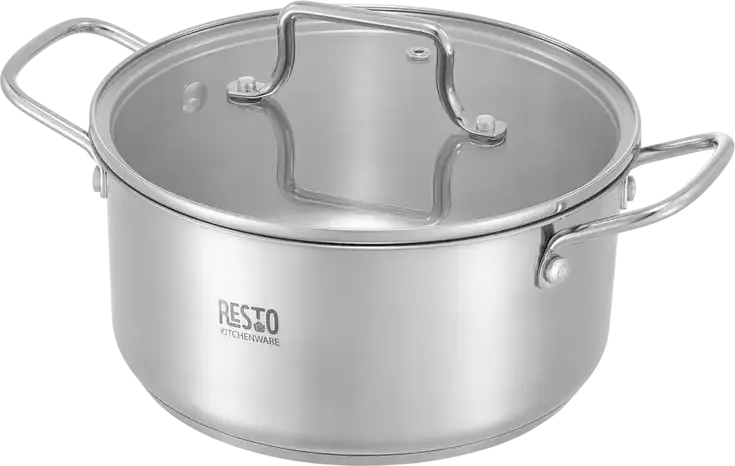 RESTO 92025 Ginan Stainless Steel Cookware Set, 6 Pieces, Induction Compatible, Glass Lids, Satin Finish, 26L Total Volume