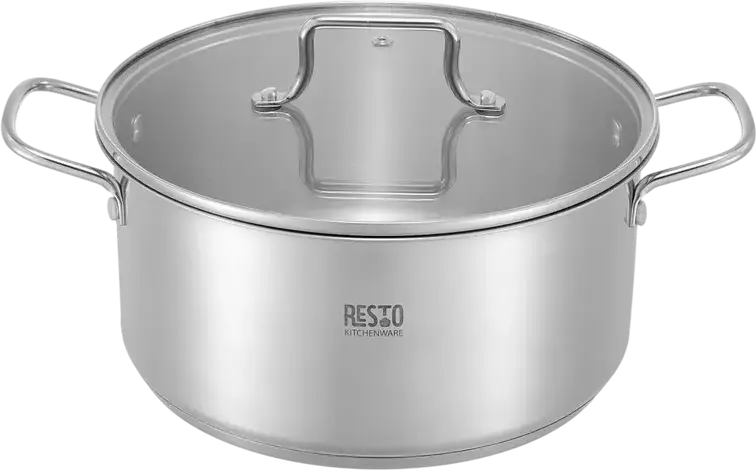 RESTO 92025 Ginan Stainless Steel Cookware Set, 6 Pieces, Induction Compatible, Glass Lids, Satin Finish, 26L Total Volume
