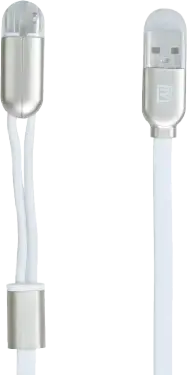 Remax RC-025t Gemini 2-in-1 USB to Lightning and Micro-USB Data Cable, 2.4A Fast Charging, TPE Flat Design, 1m, White