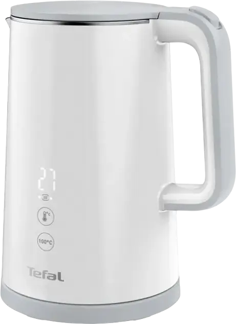 Tefal Sense KO693110 Electric Kettle, 1.5L, 1800W, 5 Temperature Levels (40-100°C), Digital Display, Stainless Steel Interior, White, Boil-Dry Protection