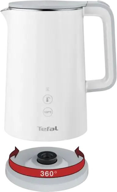 Tefal Sense KO693110 Electric Kettle, 1.5L, 1800W, 5 Temperature Levels (40-100°C), Digital Display, Stainless Steel Interior, White, Boil-Dry Protection