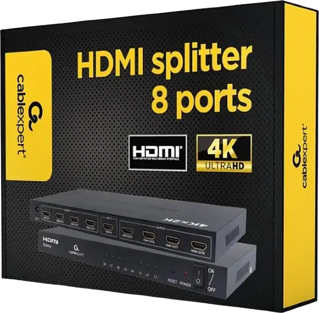 HDMI сплиттер Cablexpert DSP-8PH4-03 1x4K Ultra HD 3840x2160@30Hz на 8x HDMI выходов, металлический корпус, выключатель питания и LED-индикаторы, черный