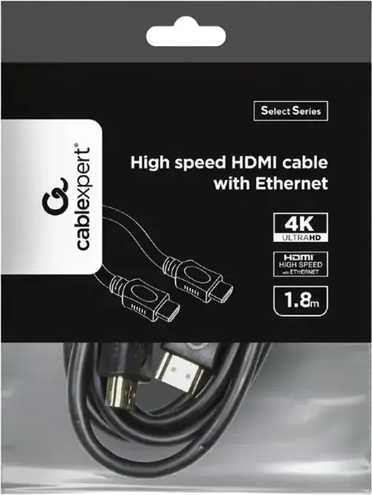Кабель HDMI 1.4 Cablexpert CC-HDMI4L-6 Select Series High Speed с Ethernet, 4K UHD @ 60Hz, позолоченные разъемы Type A Male-Male, 1.8м, черный