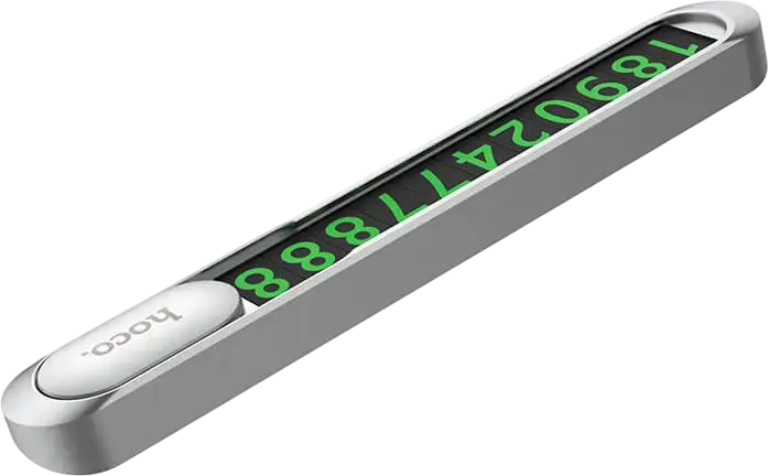 Hoco PH41 Promise Magnetic Hidden Parking Phone Number Plate for Car Dashboard, Zinc Alloy and PC, Silver, with Fluorescent Digital Stickers
