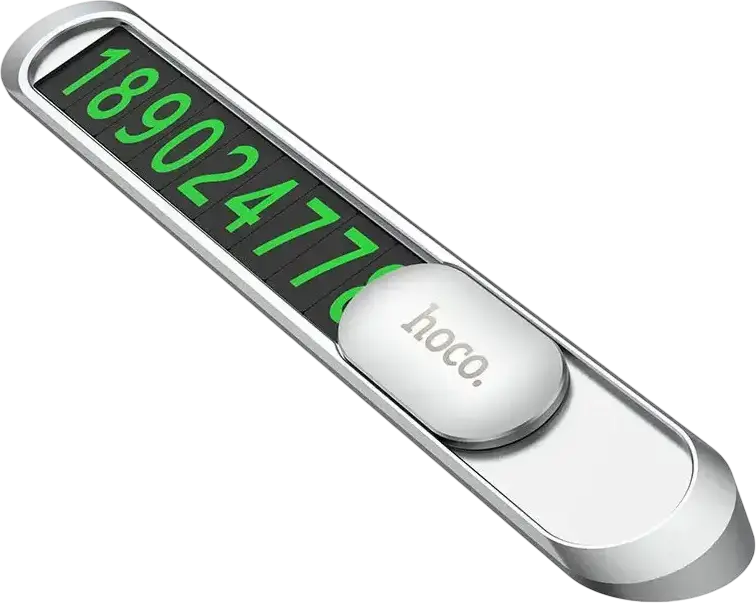 Hoco PH41 Promise Magnetic Hidden Parking Phone Number Plate for Car Dashboard, Zinc Alloy and PC, Silver, with Fluorescent Digital Stickers