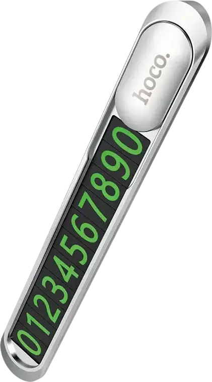 Hoco PH41 Promise Magnetic Hidden Parking Phone Number Plate for Car Dashboard, Zinc Alloy and PC, Silver, with Fluorescent Digital Stickers
