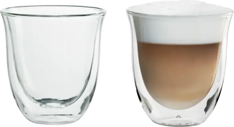 DeLonghi DLSC301 Creamy Collection Double-Walled Borosilicate Glass Cappuccino Glasses Set, 270ml Thermal Insulated Tulip Shape, Dishwasher Safe