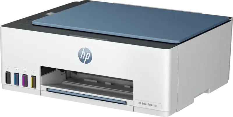 Imprimanta Multifunctionata HP Smart Tank 585, Printare Copiere Scanare, Wi-Fi si Wi-Fi Direct, Rezolutie Scanare 1200 dpi, Procesor 980 MHz, Alb cu Albastru
