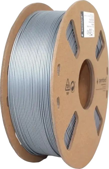 Filament 3D Gembird 3DP-PLA+1.75-02-G PLA+, Argintiu, Diametru 1.75 mm, Greutate Neta 1 kg, Temperatura de Printare 195-235 grade C, Bobina Reciclabila din Carton
