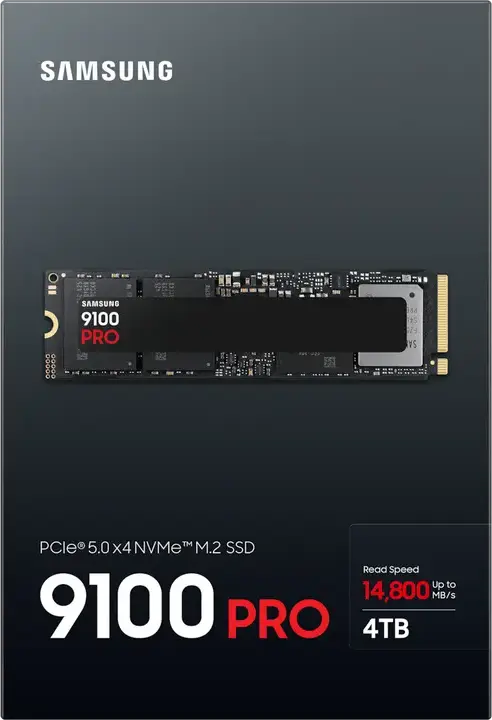 Samsung 9100 PRO 4 TB Internal SSD M.2 2280 PCIe 5.0 x4 NVMe 2.0, Read up to 14,800 MB/s, Write up to 13,400 MB/s, 5nm Controller, Samsung Magician