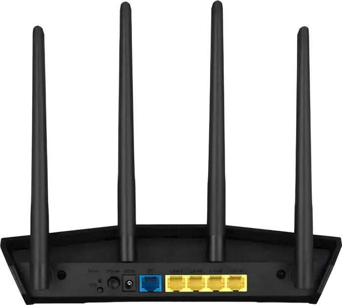 Роутер ASUS RT-AX57 AX3000 Dual Band WiFi 6, четырехъядерный процессор 1.7 ГГц, 256 МБ ОЗУ, гигабитные порты WAN/LAN, AiMesh, защита WPA3, черный